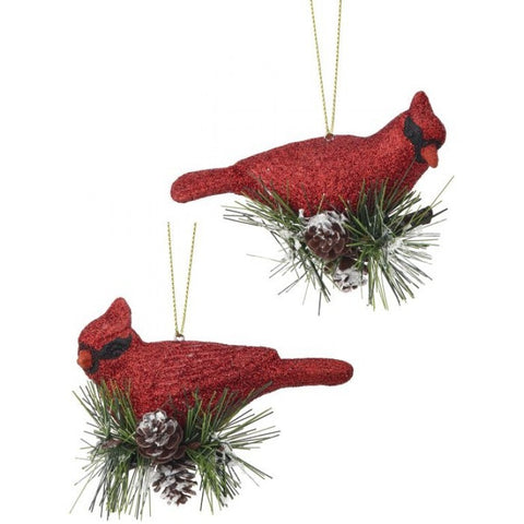 4" Cardinal With Pine Ornament
