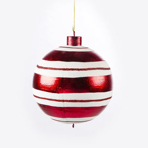 6" Red & White Stripe Ball Ornament