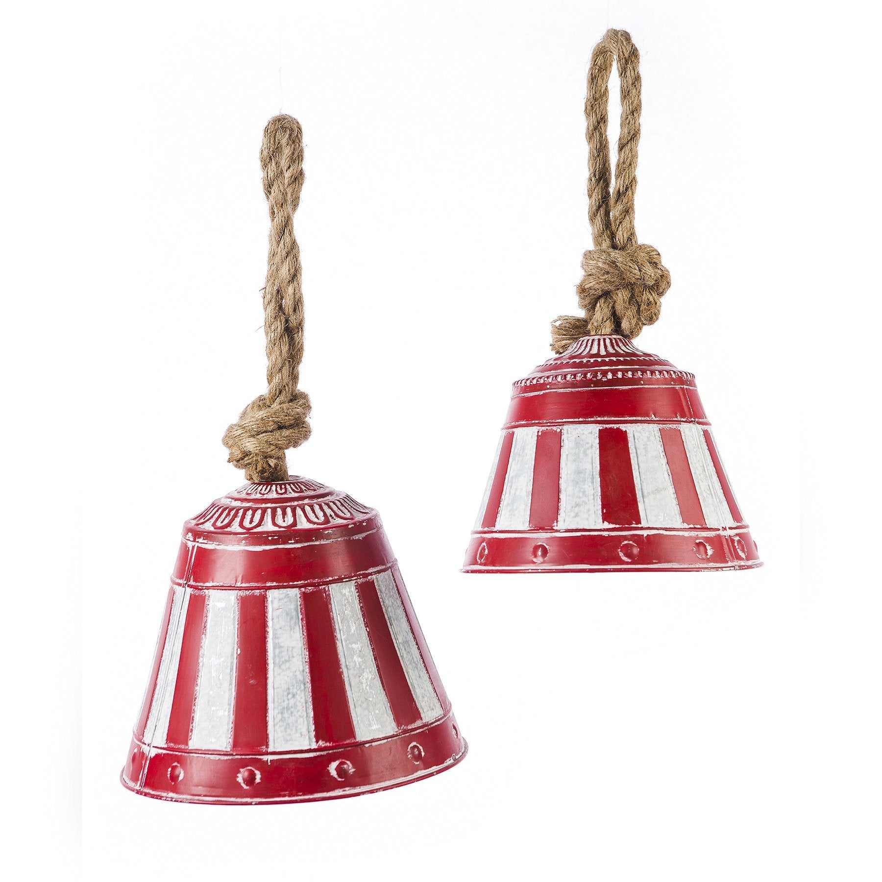 Red & White/Gray Metal Bells with Rope Handles