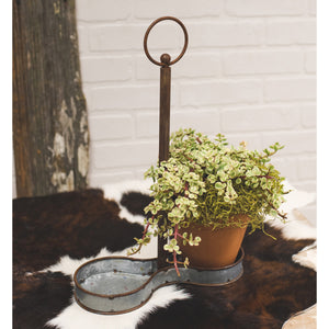 double plant pot holder Galvanized & Rust Double Clay Pot Holder – A Sign of Grace, LLC DBA: Mezoozah Boutique & Corner Sweets