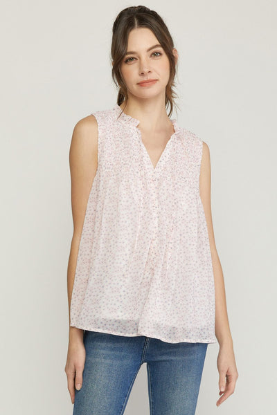 Kendell Floral Sleeveless Semi - Sheer Top || Pink