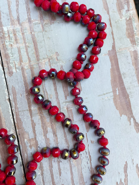 60" Bead Necklace || Cardinal Red
