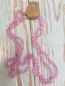 60" Bead Necklace || Dark Pink Clear