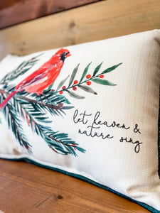 Cardinal On Branch Pillow + Accent Piping