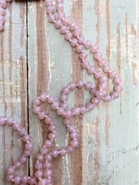 60" Bead Necklace  || Matte Pink Clear
