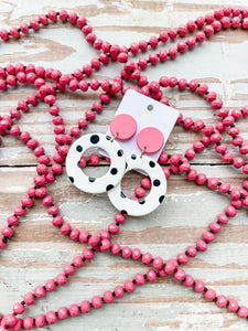 Hot Pink and White Spotted Round Earrings