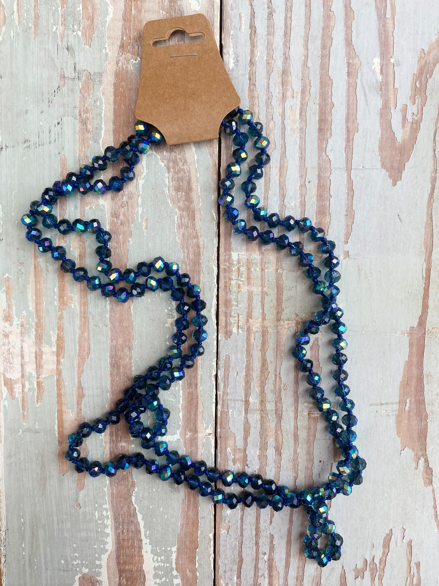 60" Bead Necklace || Midnight Blue Clear