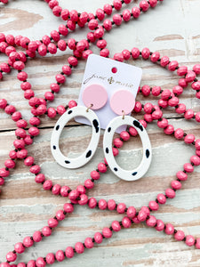 Pink and White Spotted Oval Earrings