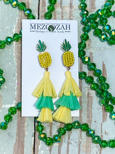 Pineapple Stacked Tassel Earrings