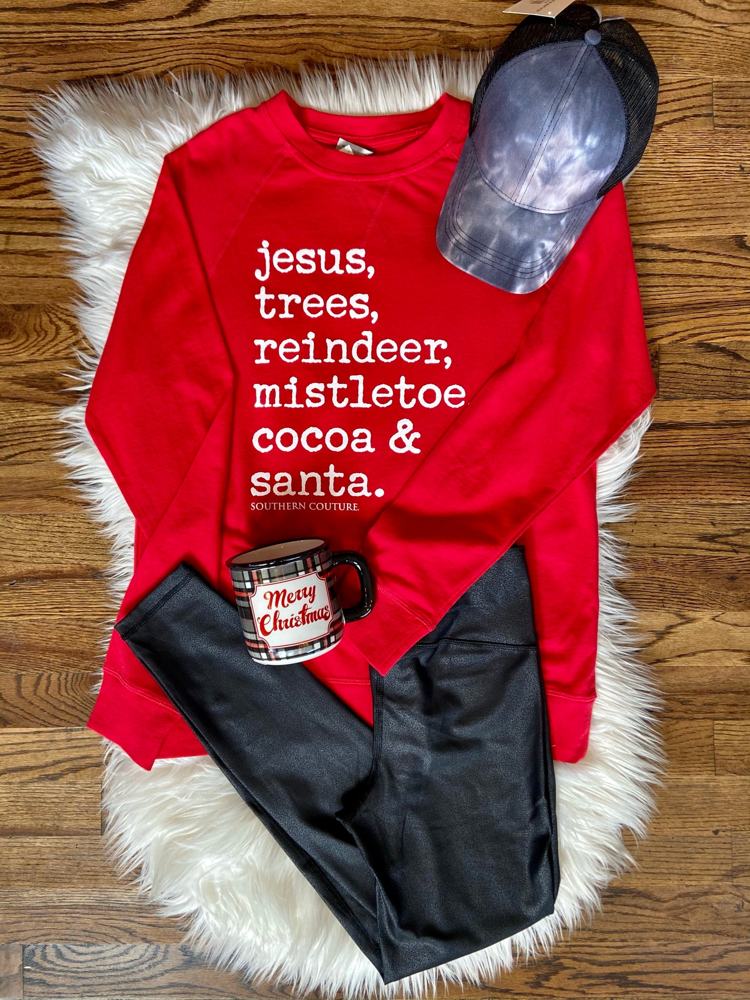 Jesus Trees Reindeer Santa List Lightweight Pullover