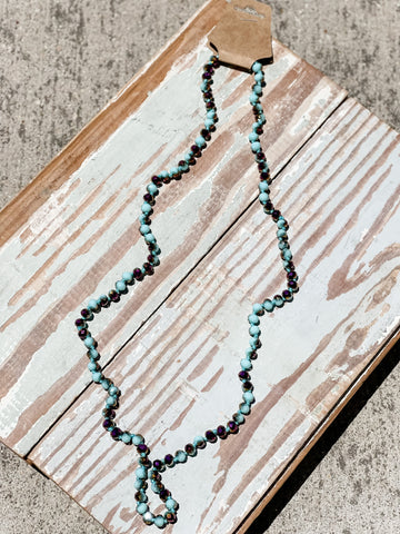 36" Bead Necklace || Turquoise + Purple Sparkle