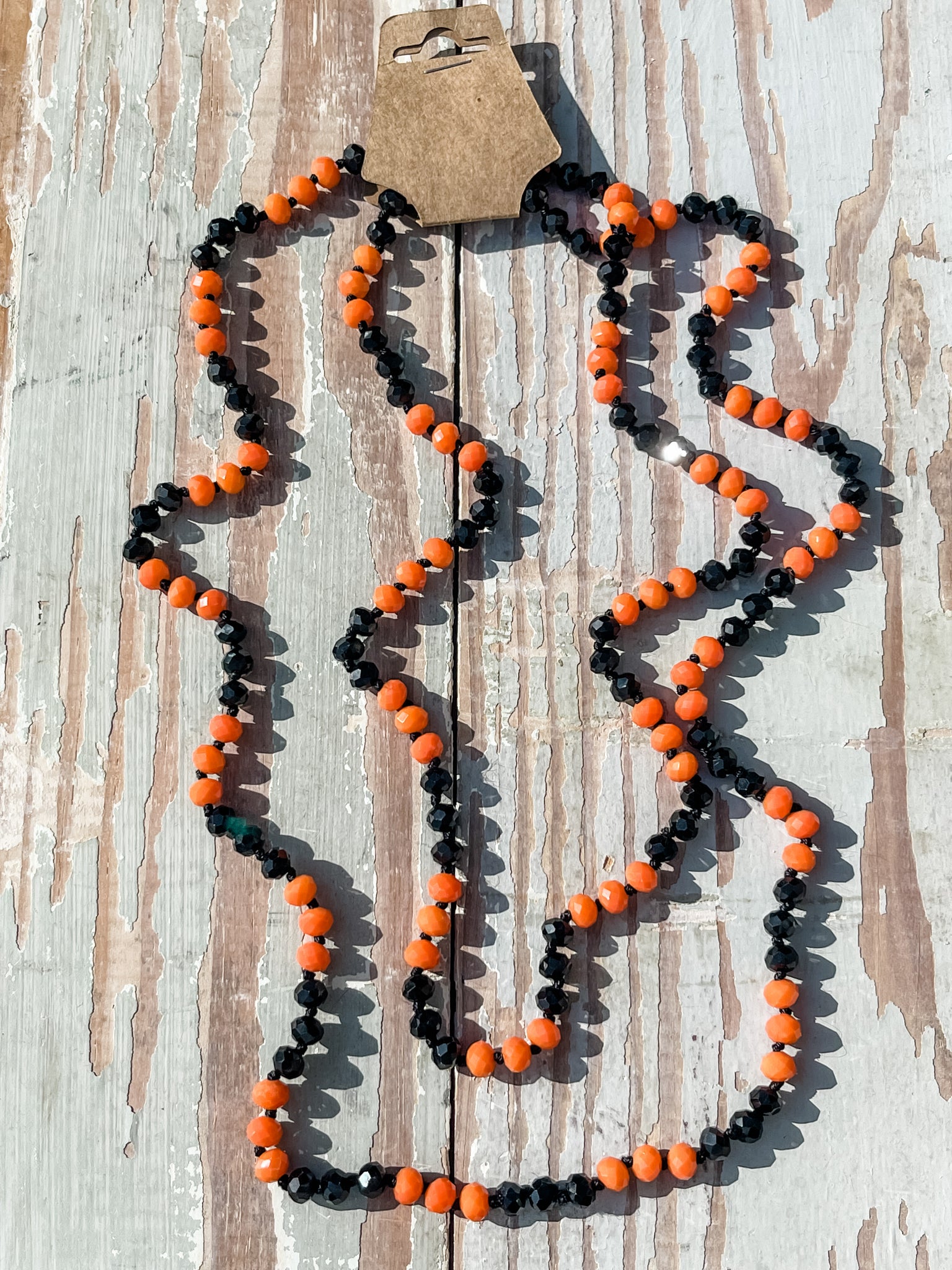 60" Bead Necklace || Orange and Black Mix