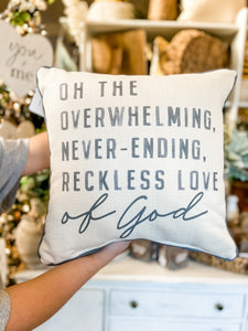 Restless Love of God Pillow with Gray Piping