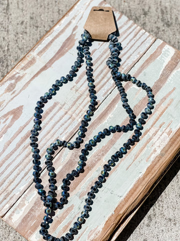 60" Bead Necklace || Washed Navy Iridescent