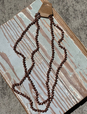 60" Bead Necklace || Brown Gold Sparkle