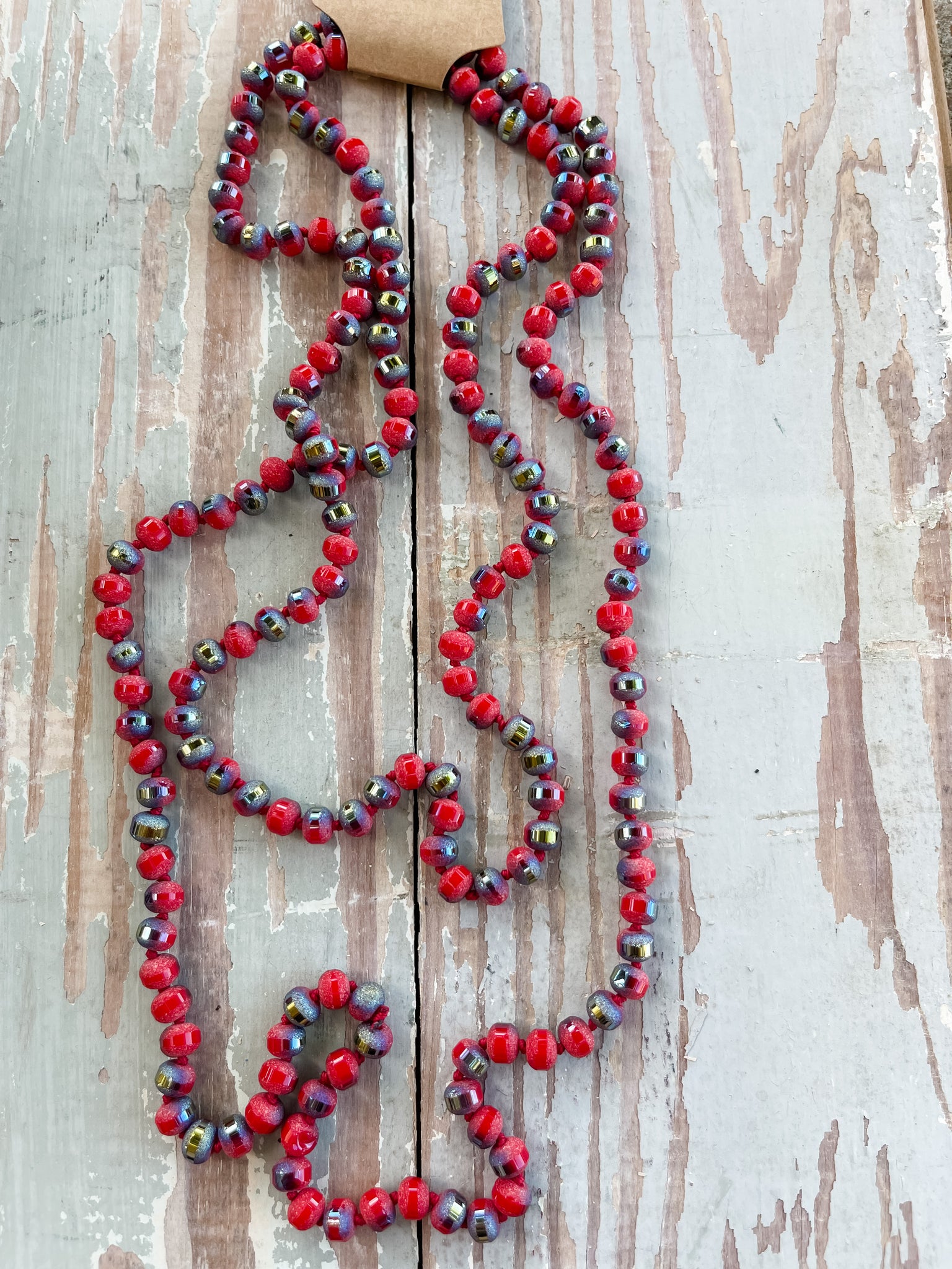 60" Bead Necklace || Red White and Blue