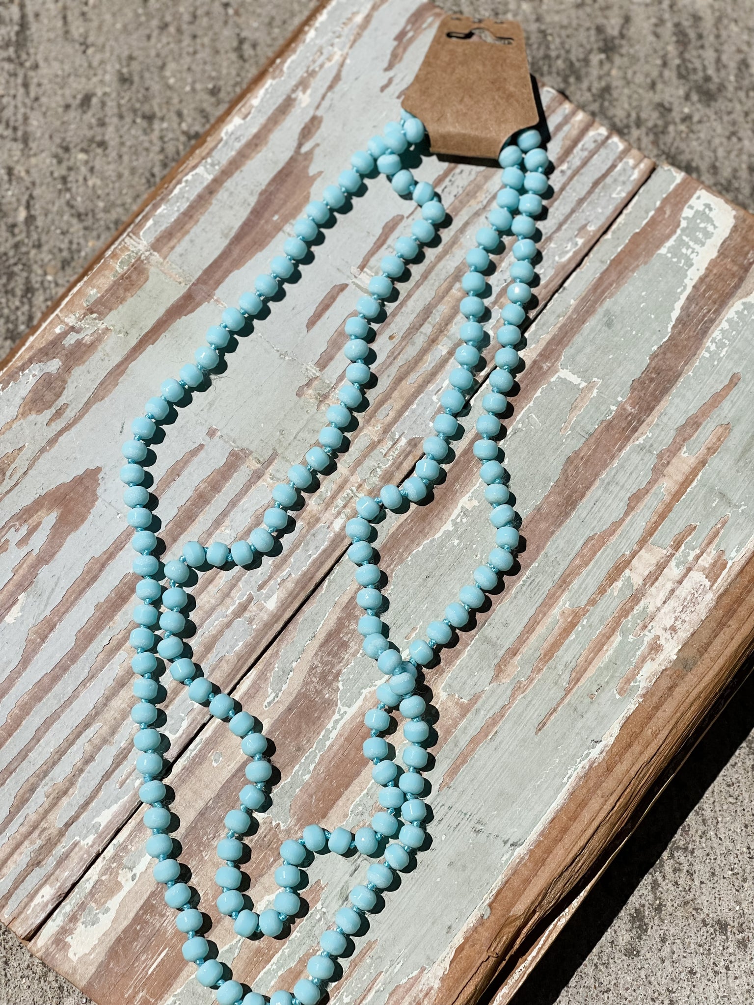 60" Bead Necklace || Sky Blue Matte or