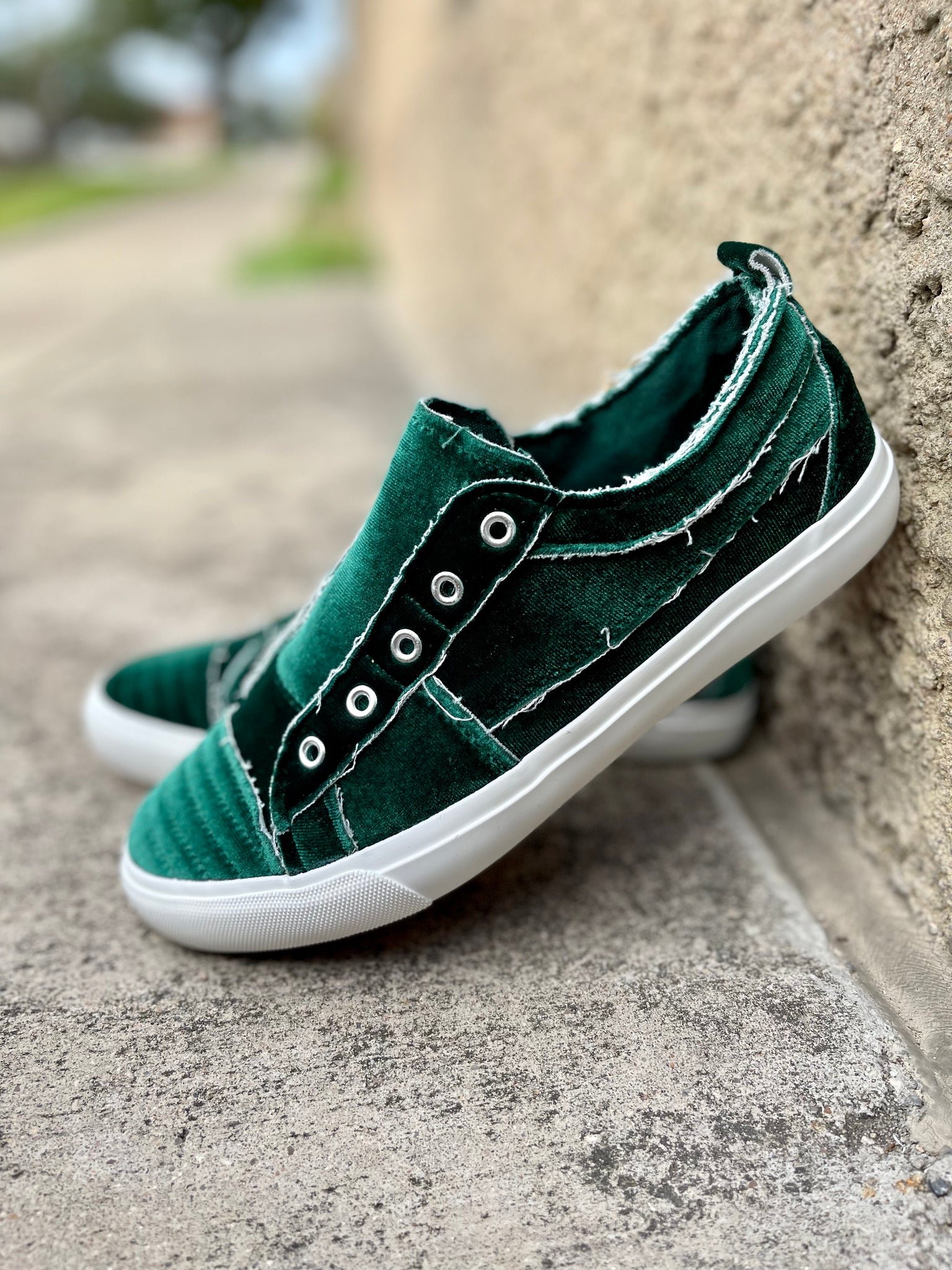Babalu Slip On Shoes || Green Velvet