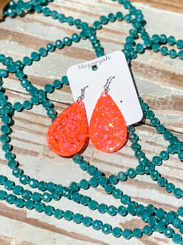 Sparkle Teardrop Earrings || Bright Orange