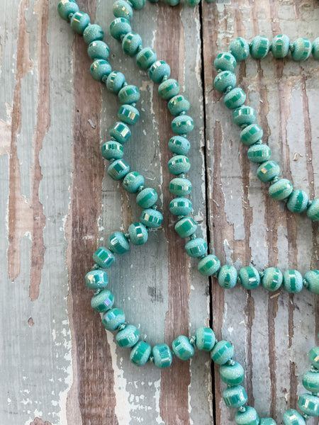 60" Bead Necklace || Frosted Turquoise Green