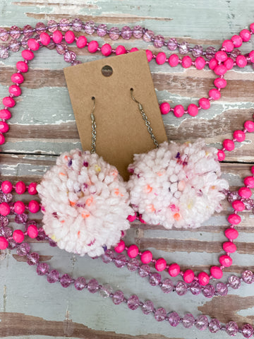 Pom Earrings || White Multi