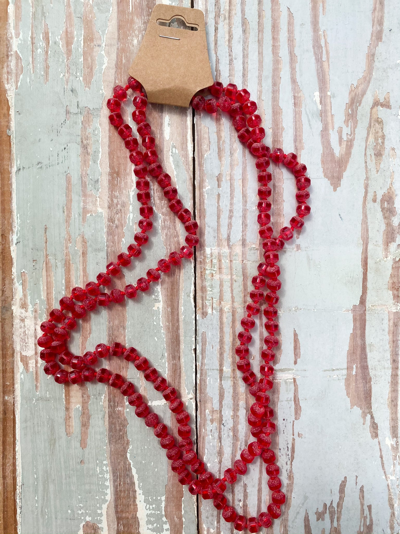 60" Bead Necklace || Frosted Red
