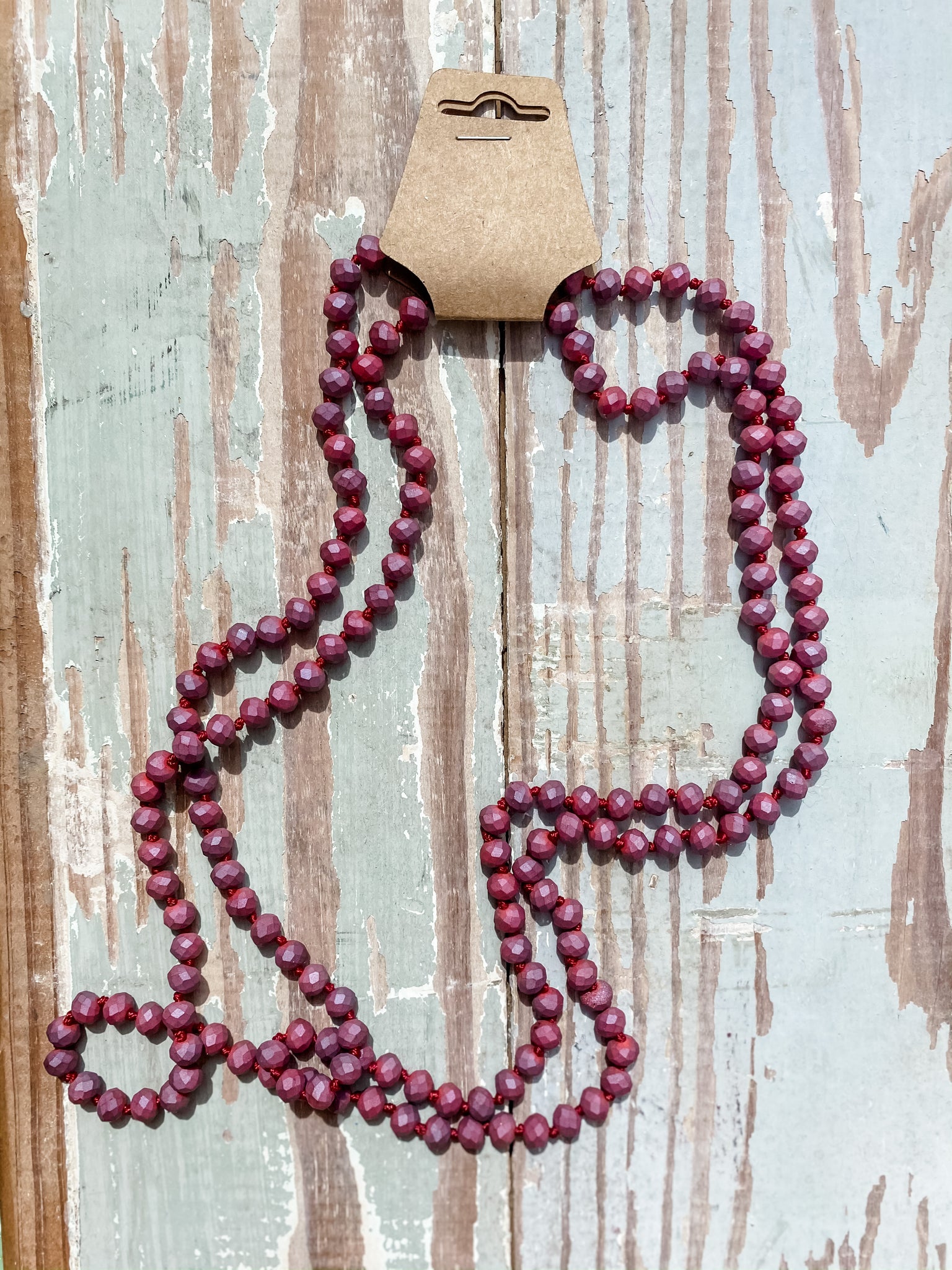 60" Bead Necklace || Matte Purple and Red