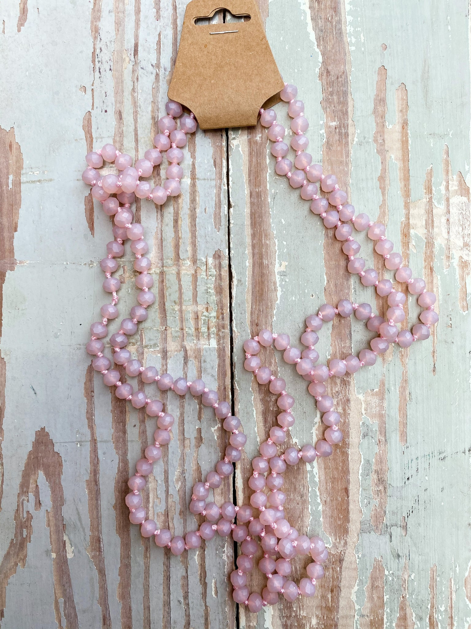 60" Bead Necklace  || Matte Pink Clear