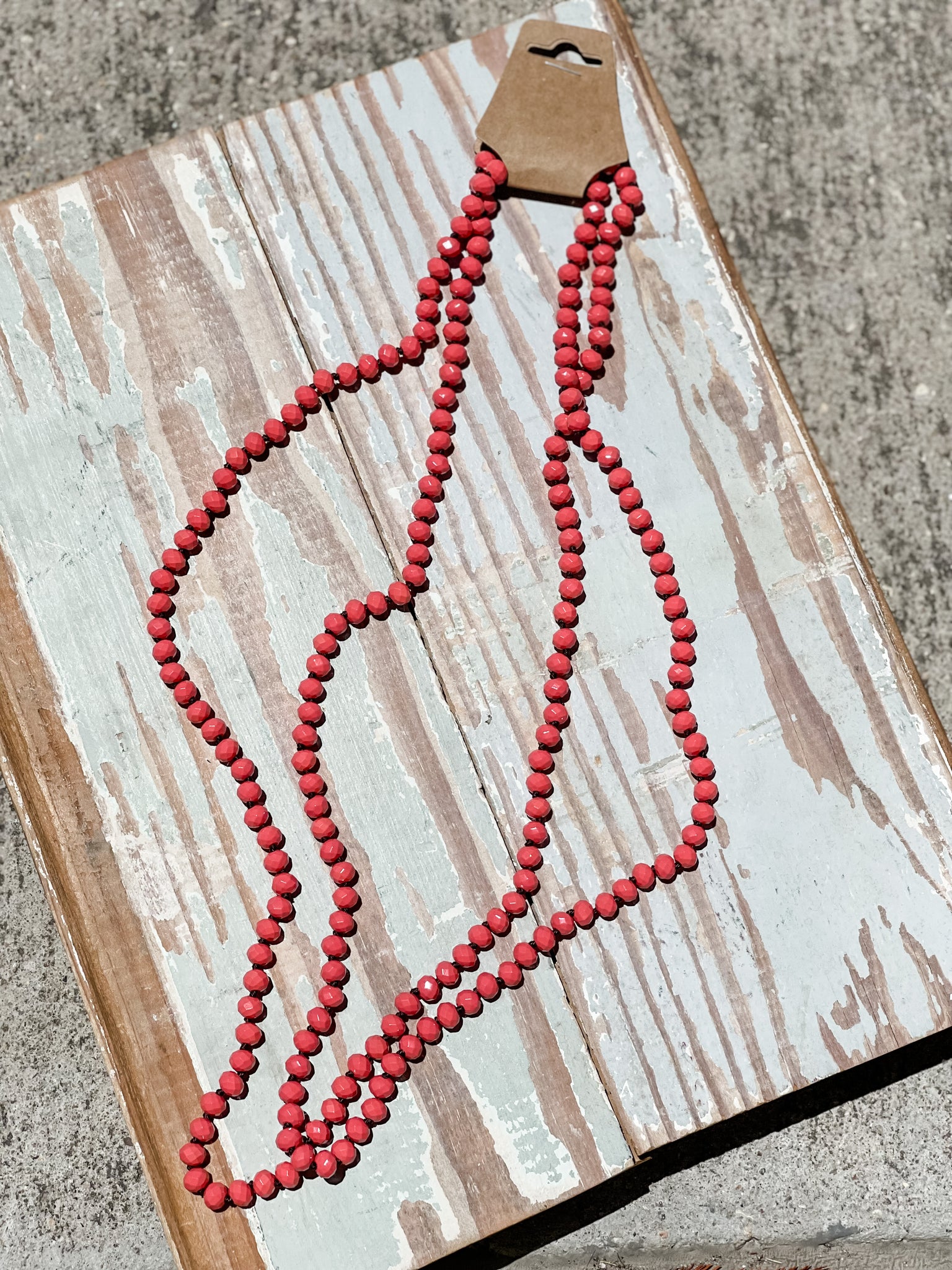 60" Bead Necklace || Coral Matte Pink
