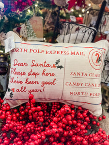 North Pole Express Mail Pillow with Natural Piping