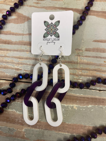 Chainlink Earrings || Purple + White