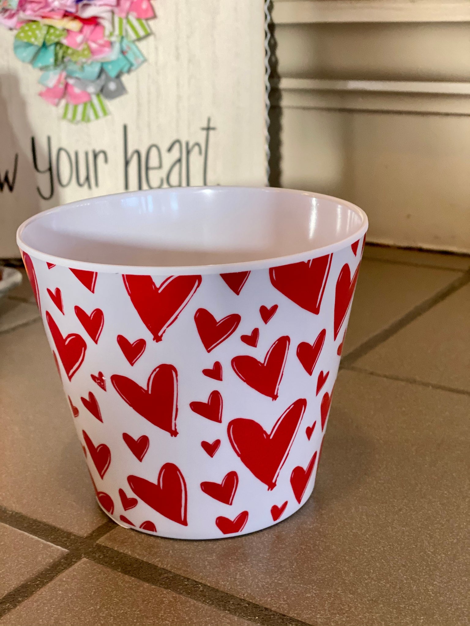 4" Red Hearts Melamine Container