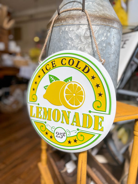 Ice Cold Lemonade Round Metal Sign