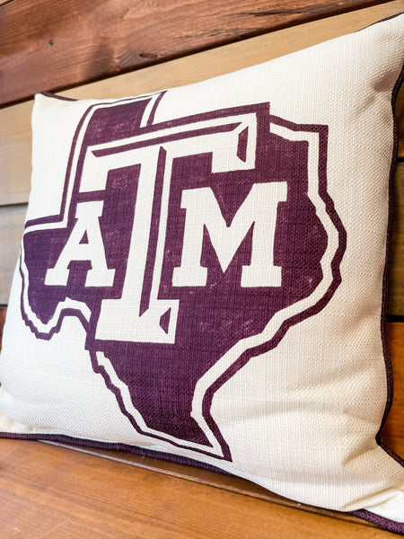 Grunge Collegiate Logo Pillow + Piping + Backing || Texas A&M