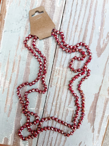 60" Bead Necklace || Metallic Burgundy